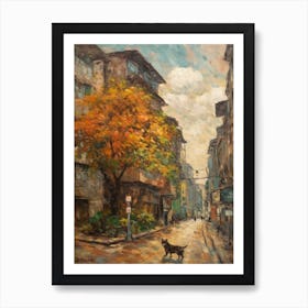 Painting Of A Street In Tokyo With A Cat 2 Impressionism Art Print