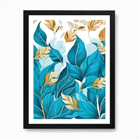 Blue And Gold Leaves 4 Art Print