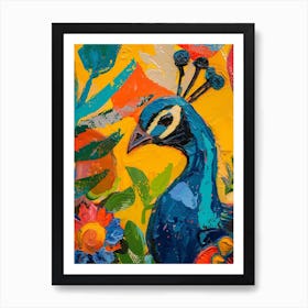 Peacock & The Leaves Painting 2 Art Print