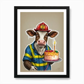 Firefighter Cow Art Print