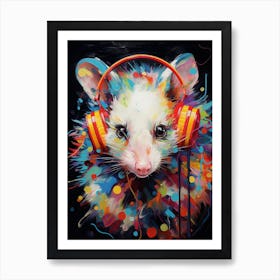  A Possum Wearing Headphones Vibrant Paint Splash 3 Art Print