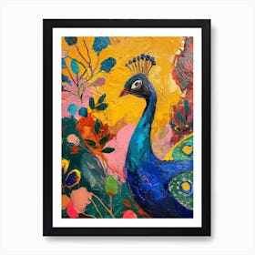 Peacock Mustard Textured Brushstroke Painting Art Print