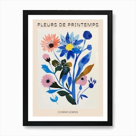 Spring Floral French Poster  Cornflower 4 Art Print