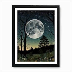 Full Moon In The Forest Style William Morris Art Print 3 Art Print