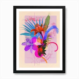 Fountain Grass 2 Neon Flower Collage Art Print