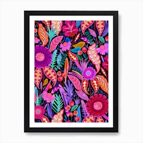 Neon Bloom - Black Pink Art Print