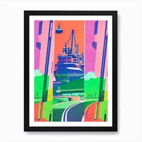 Port Of Bilbao Spain Retro Risograph Print 2 harbour Art Print