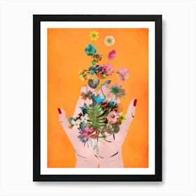 Fridas Hands Orange  Art Print