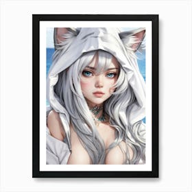 In a summer fantasy, a sexy hentai girl with blonde hair and cat ears captivates — cosplay allure and anime charm converge in this manga dreamscape. Art Print