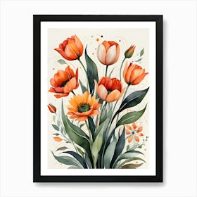 Watercolor Flowers In A Vase 16 Art Print