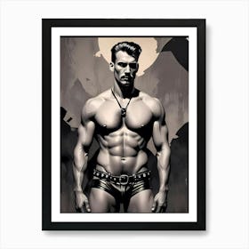 Jeffrey Hunk Man In Leather Gay Themed Monochrome Art Art Print