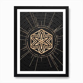 Geometric Glyph Symbol in Gold with Radial Array Lines on Dark Gray n.0233 Art Print