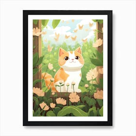 Kawaii Cat Drawings With Butterflies 3 Art Print