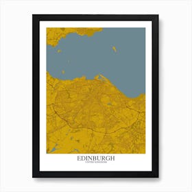 Edinburgh Yellow Blue Map Art Print