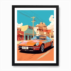 A Nissan Z Car In Route 66 Flat Illustration 3 Art Print