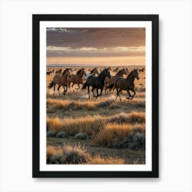 Herd Of Horses At Sunset 1 Art Print