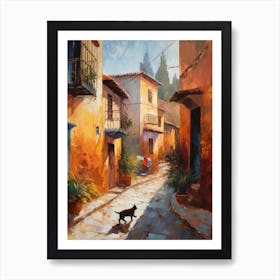 Painting Of A Street In Marrakech With A Cat 3 Impressionism Affiche