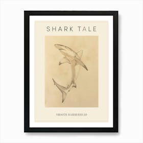 Vintage Smooth Hammerhead Shark Pencil Illustration 3 Poster Art Print