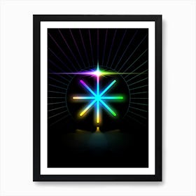 Neon Geometric Glyph Abstract in Candy Blue and Pink with Rainbow Sparkle on Black n.0357 Art Print