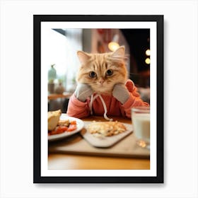 Cat Eats Breakfast Art Print