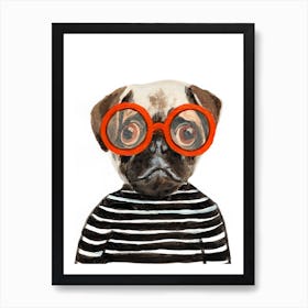 Pug With Orange Spectacles Art Print
