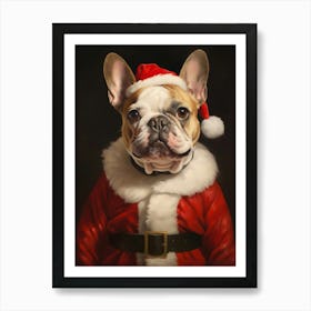Christmas Santa Bulldog Vintage Portrait, Dressed Animal Print, Victorian Animal Painting, Festive Wall Art, Christmas Printable Wall Art 1 Art Print