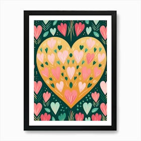 Flower Hearts Blush Pink Art Print