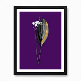 Vintage Bulltongue Arrowhead Black and White Gold Leaf Floral Art on Deep Violet n.0459 Art Print