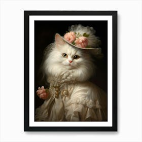 White Medieval Cat Rococo Style 1 Art Print