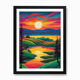 Sunset Over The Lake 2 Art Print