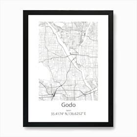 Godo,Japan Minimalist Map Art Print