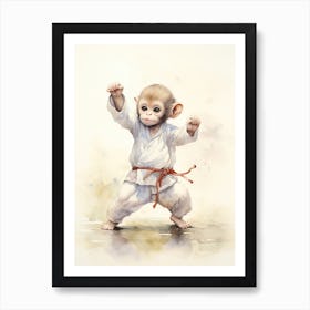 Monkey Painting Practicing Tai Chi Watercolour 1 Art Print