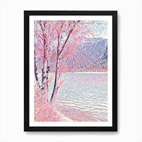 Pink Trees By The Lake Art Print