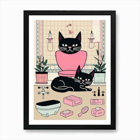 Cat In Bathroom 5 Art Print