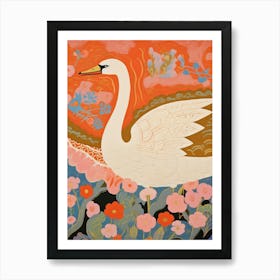 Maximalist Bird Painting Swan 1 Art Print