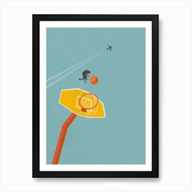 Minimal art Funny Cat and Basketball Hoop Art Print