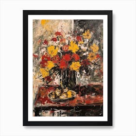 Chrysanthemums With Kittens 4 Abstract Expressionism  Art Print