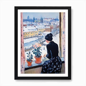The Windowsill Of Prague   Czech Republic Snow Inspired By Matisse 3 Art Print