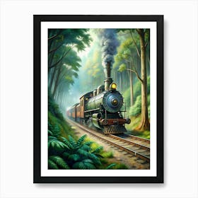 Steam Train In The Forest Art Print