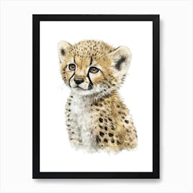 Cute Baby Cheetah Watercolor Painting Portrait Art Print