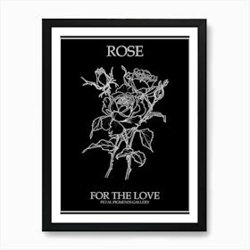 Black And White Rose Line Drawing 2 Poster Inverted Art Print