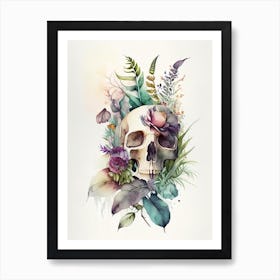 Skull With Watercolor Effects 3 Botanical Art Print