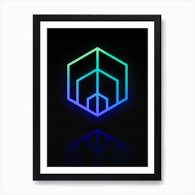 Neon Blue and Green Abstract Geometric Glyph on Black n.0463 Art Print