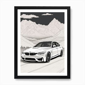 Bmw M3 Snowy Mountain Drawing 4 Art Print