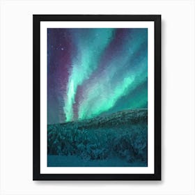 Northern Lights Over The Forest Oil Painting Landscape Art Print