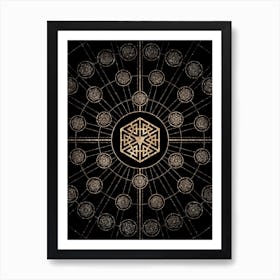 Geometric Glyph Abstract Radial Array in Glitter Gold on Black n.0184 Art Print
