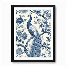 Cream & Blue Peacock Wallpaper Art Print
