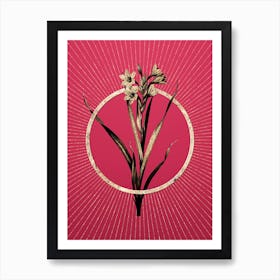 Gold Sword Lily Glitter Ring Botanical Art on Viva Magenta n.0308 Art Print