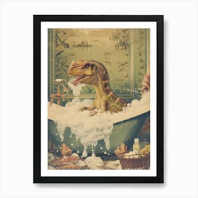 Dinosaur In The Bubble Bath Retro Collage 2 Art Print