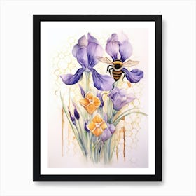 Beehive With Iris Watercolour Illustration 3 Art Print